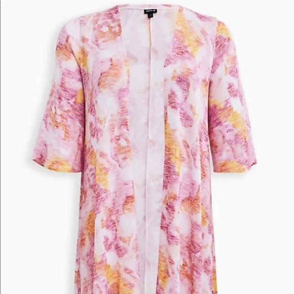 Torrid Multi Watercolor Pink, Orange Hacci Kimono 3/4 Sleve Size 0 (L/120) - Picture 3 of 11